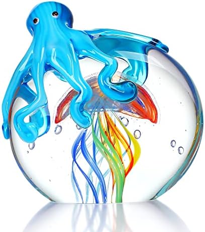 QFkris Colorful Octopus Jellyfish Collectible Glass Sculpture
