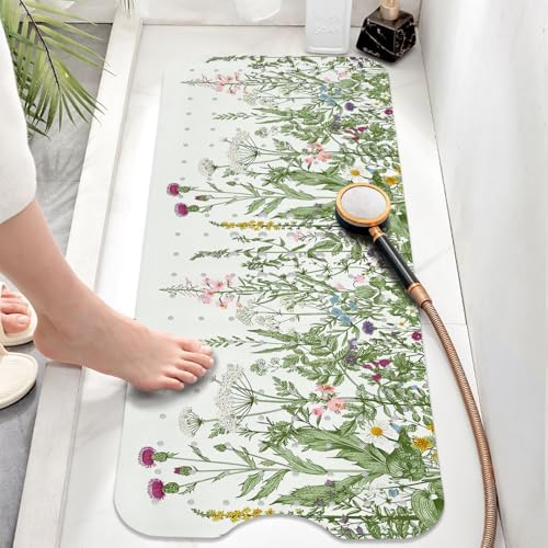 Non Slip Flower Bathtub Mat with Suction Cups 40x16 Inch