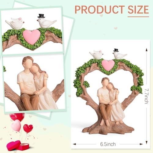 Romantic Couple Anniversary Figurine - Heart-Shaped Tree with Doves Resin Statue