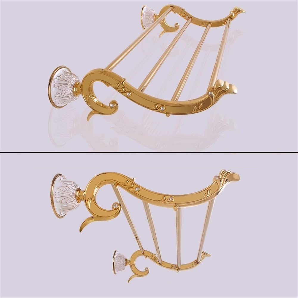 Gold Towel Rack with 4 Bars Luxury Wall Mounted Bathroom Shelf