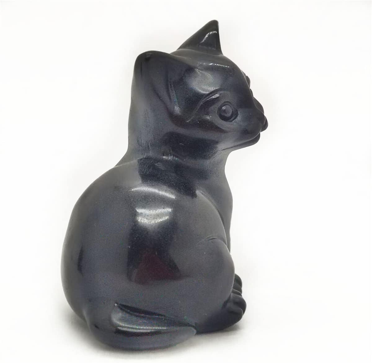 Natural Obsidian Cat Skull Reiki Healing Statue