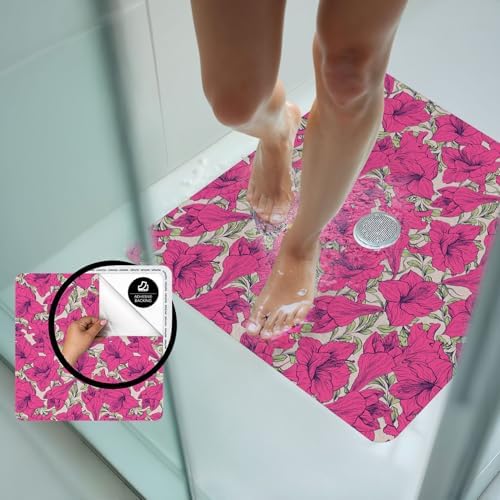 SafetyMat Non Slip Shower Mat 24x24 Pink Floral