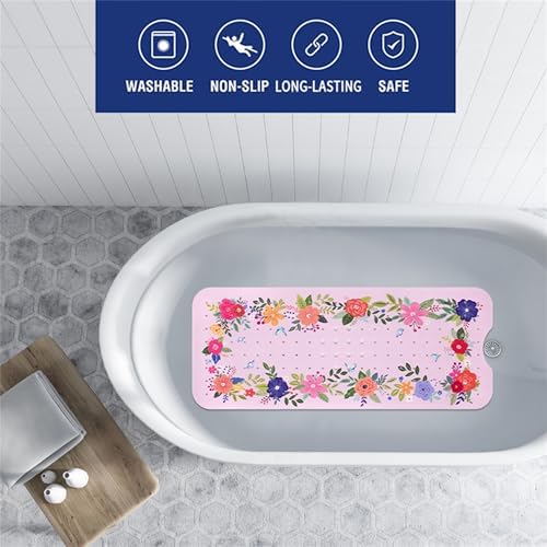 Denifeiya Pink Floral Non Slip Bathtub Mat for Kids