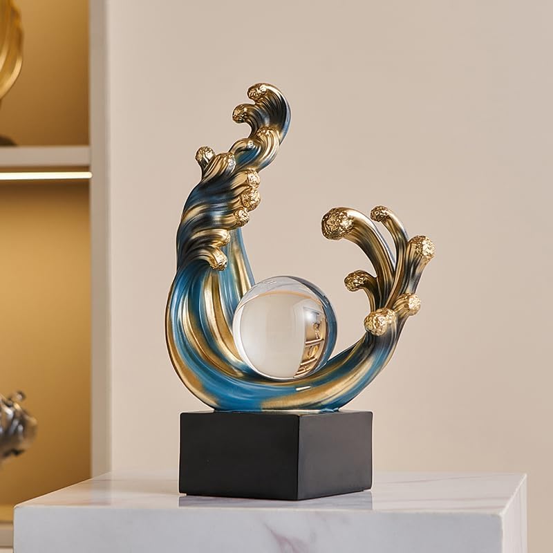 Modern Abstract Wave Decor Statue Blue Resin Art