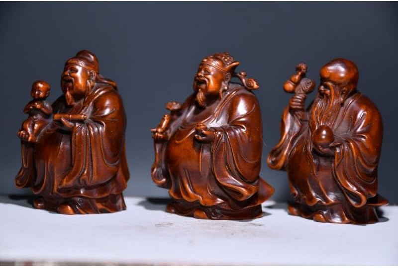 LimpaC Boxwood 3 Longevity God Statues Handmade Home Decor