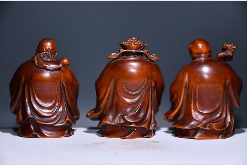 LimpaC Boxwood 3 Longevity God Statues Handmade Home Decor