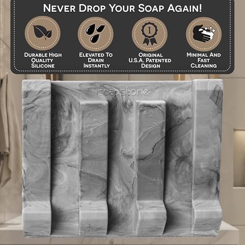 iSoapStone Silicone Soap Dish with Dark Marble Design