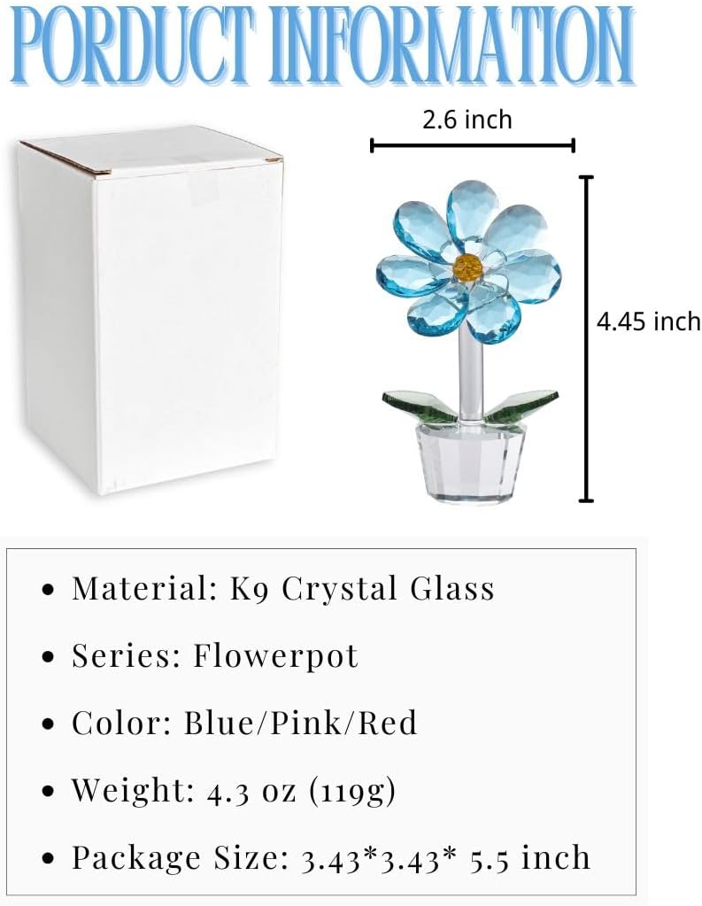 DLXK Crystal Flower Figurine Blue Faceted Glass Desk Decor 1