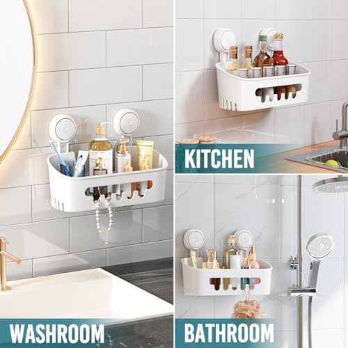 TAILI Heavy Duty Shower Caddy with Suction Cups Waterproof Storage Organizer White