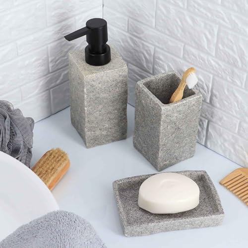 Square Resin Stone Effect Toothbrush Holder Gray