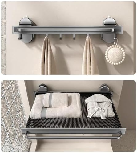 Extendable Suction Cup Towel Rack with Rod and Hooks