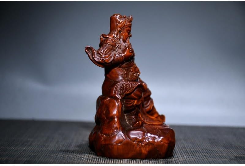 LimpaC Boxwood Guan Gong Yu Warrior God Statue Handcrafted Meditating Sculpture