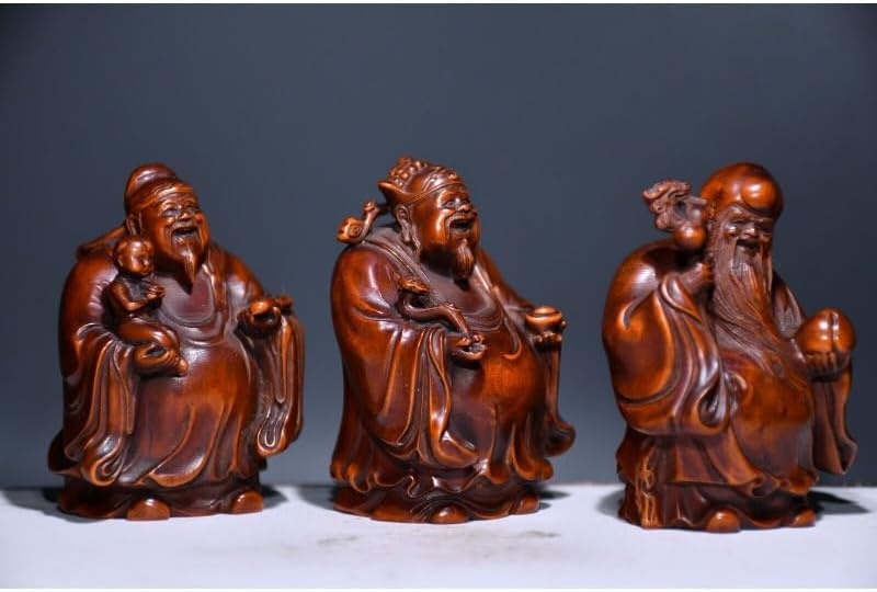 LimpaC Boxwood 3 Longevity God Statues Handmade Home Decor
