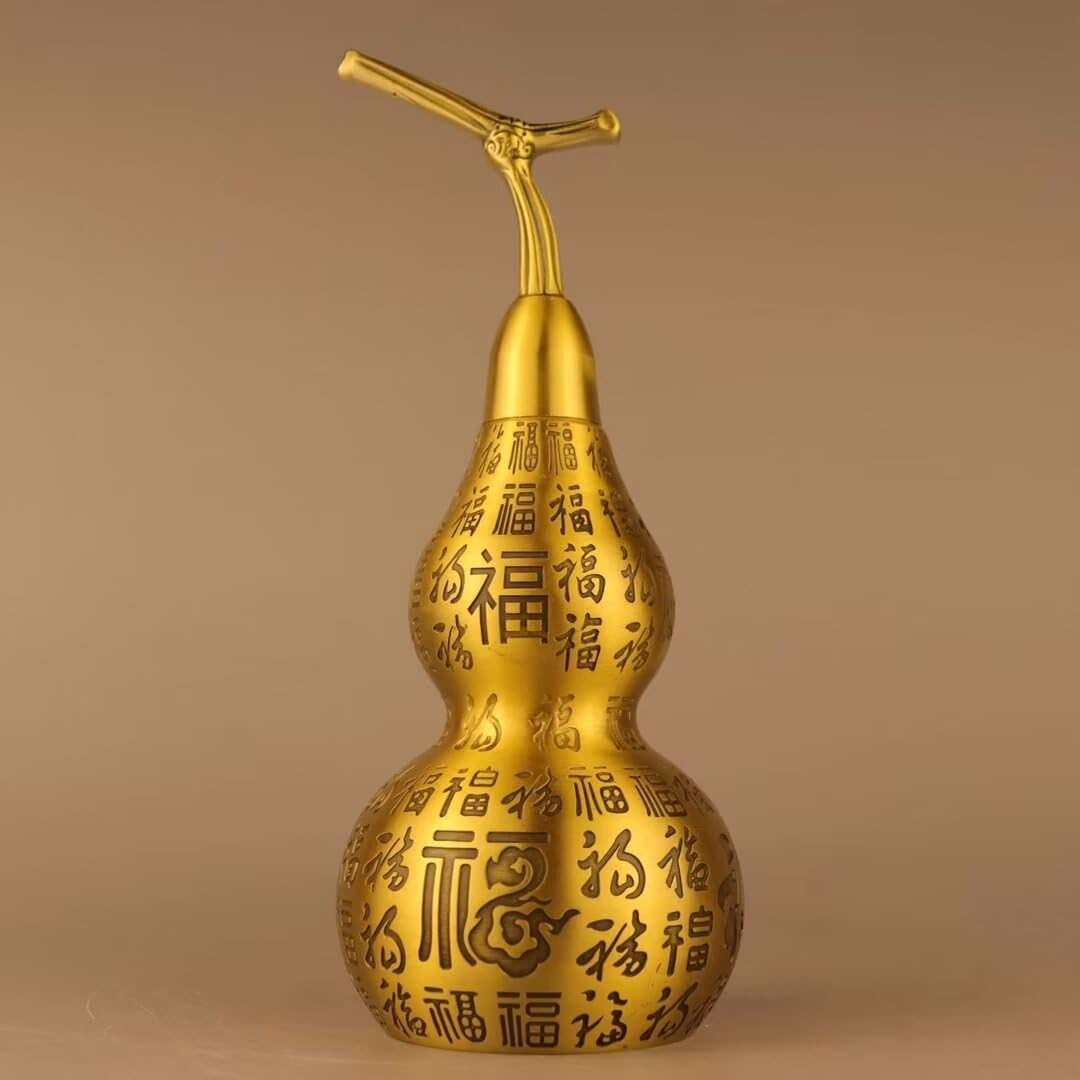 Chinese Gourd Feng Shui Charm Brass Sculpture Decor
