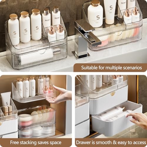 MEAJIO Medicine Cabinet Organizer with 2 Drawers and 1 Tray