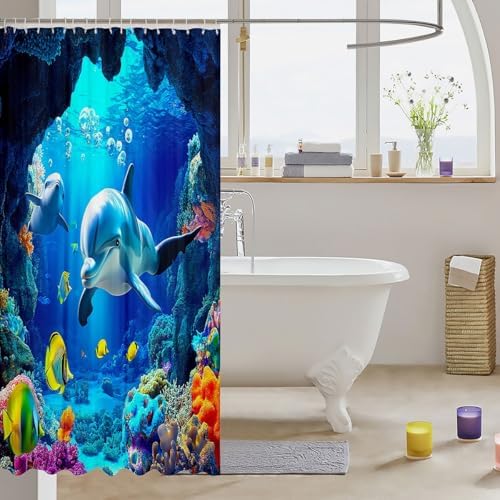3D Dolphin Pattern Shower Curtain Set 72x72