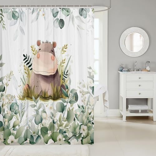 Erosebridal Cute Hippo Shower Curtain for Kids