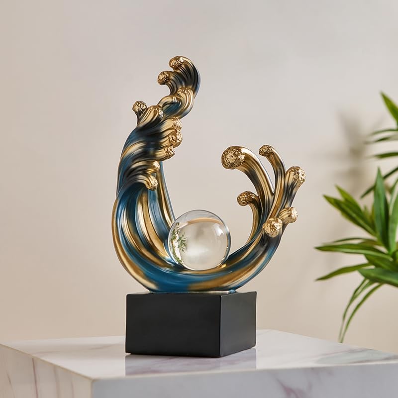 Modern Abstract Wave Decor Statue Blue Resin Art