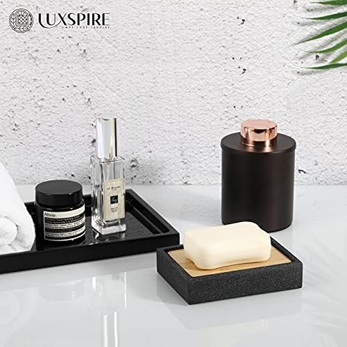 Luxspire Gravel Black Soap Dish with Bamboo Holder