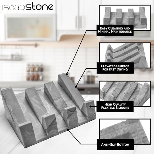 iSoapStone Silicone Soap Dish with Dark Marble Design