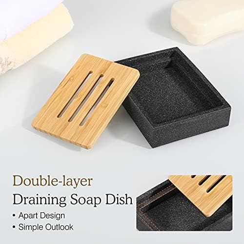 Luxspire Gravel Black Soap Dish with Bamboo Holder