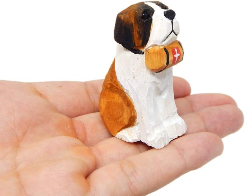 Selsela St Bernard Wooden Figurine - 25 Inch Hand-Carved Rescue Dog Statue