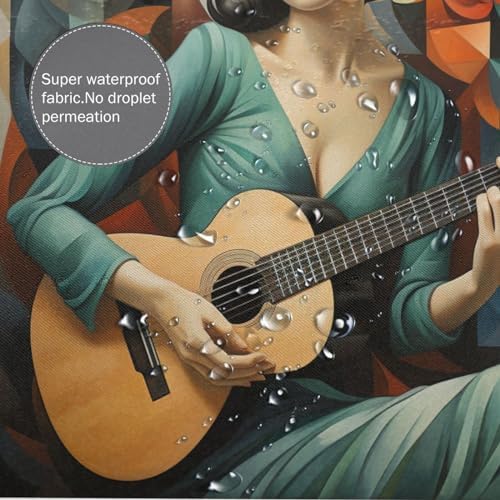 Guitar Girl Bohemian Shower Curtain Set with 12 Hooks 72x72in