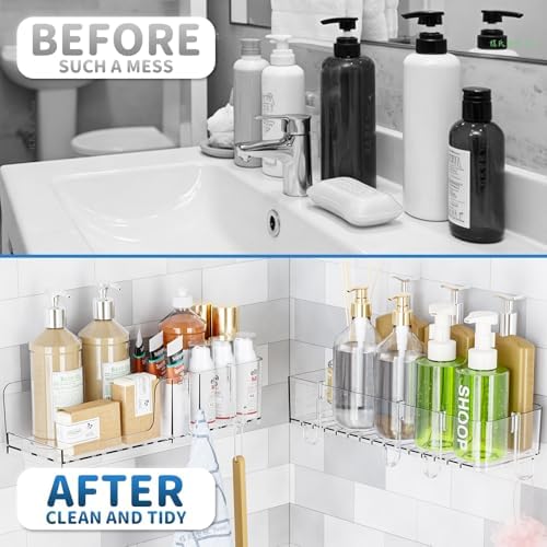 SuoXing 5-Pack Adhesive Shower Caddy with 6 Hooks