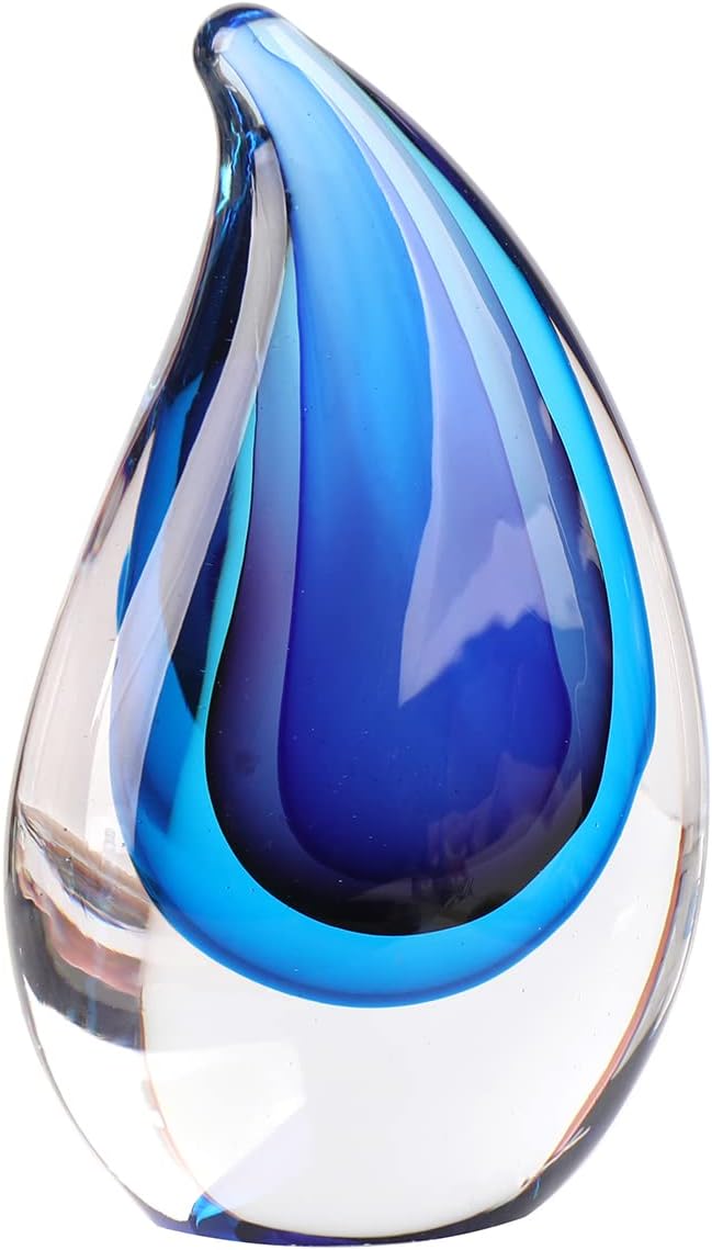 Yao Yuan Blue Murano-Style Art Glass Waterdrop Sculpture