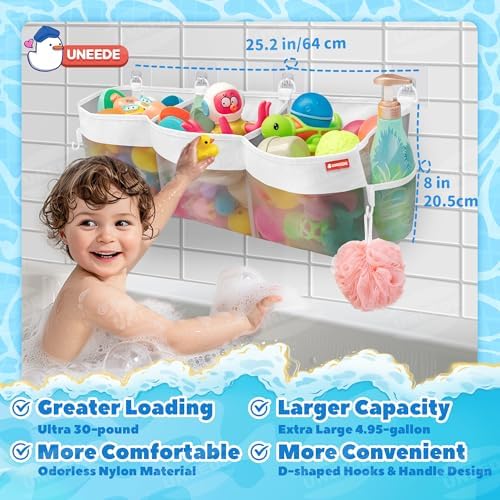 UNEEDE 495 Gallon 3 Compartment Bath Toy Storage Organizer
