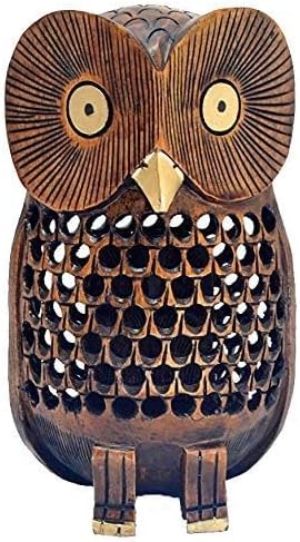 Hand Carved Wooden Owl Statue 6 Inch Decor