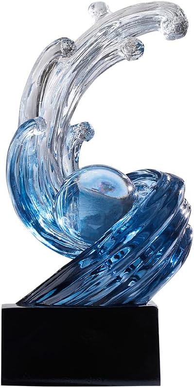 Modern Abstract Wave Sculpture with Crystal Ball Blue and Navy Blue