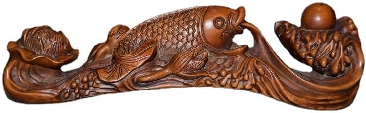 LimpaC Mini Boxwood Fish Lotus Statue Sculpture