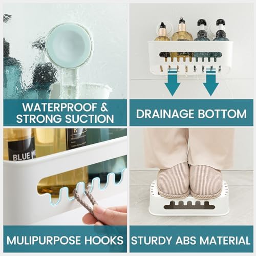 TAILI Heavy Duty Shower Caddy with Suction Cups Waterproof Storage Organizer White