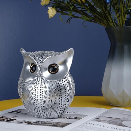 YIKESSHU Owl Statue Home Decor Luxury Silver Resin Sculpture