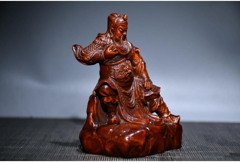 LimpaC Boxwood Guan Gong Yu Warrior God Statue Handcrafted Meditating Sculpture