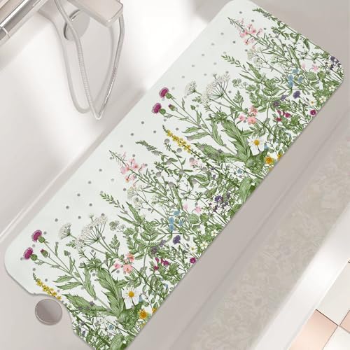 Non Slip Flower Bathtub Mat with Suction Cups 40x16 Inch