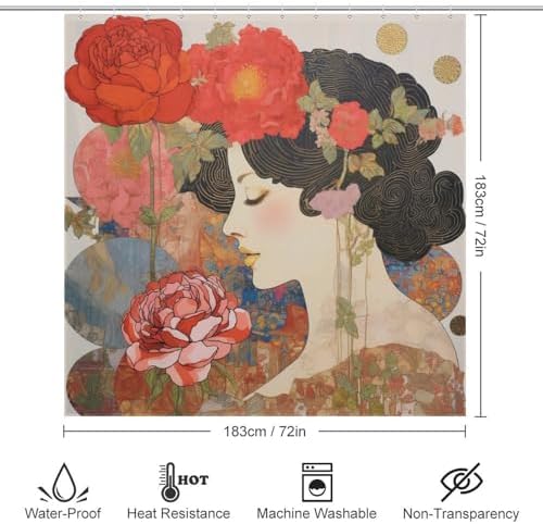 DAOWANGZUO Red Pink Flower Shower Curtain Set 72x72in