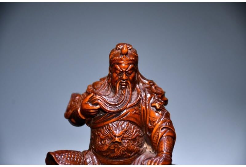 LimpaC Boxwood Guan Gong Yu Warrior God Statue Handcrafted Meditating Sculpture