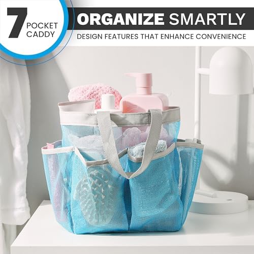 Handy Laundry Mesh Shower Caddy Bag - 7 Pockets Blue