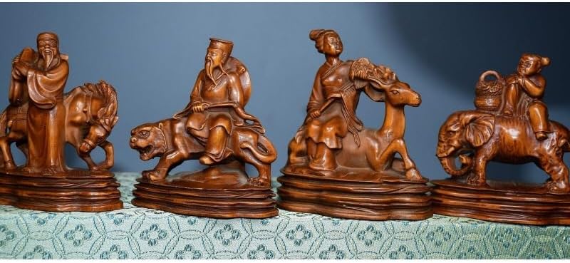 Handcrafted Boxwood Taoism Eight Immortals Meditating Statues Decor