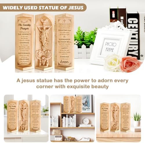 Gnrlfor Openable Wooden Jesus Statue with Serenity Prayer