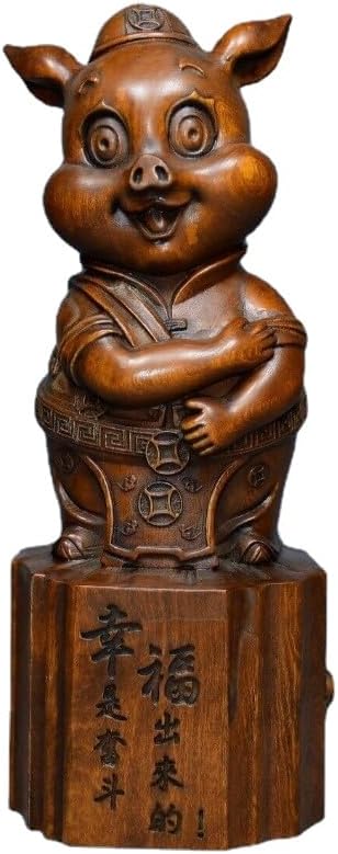 Handcrafted Boxwood Pig Wealth Statue Decor 1