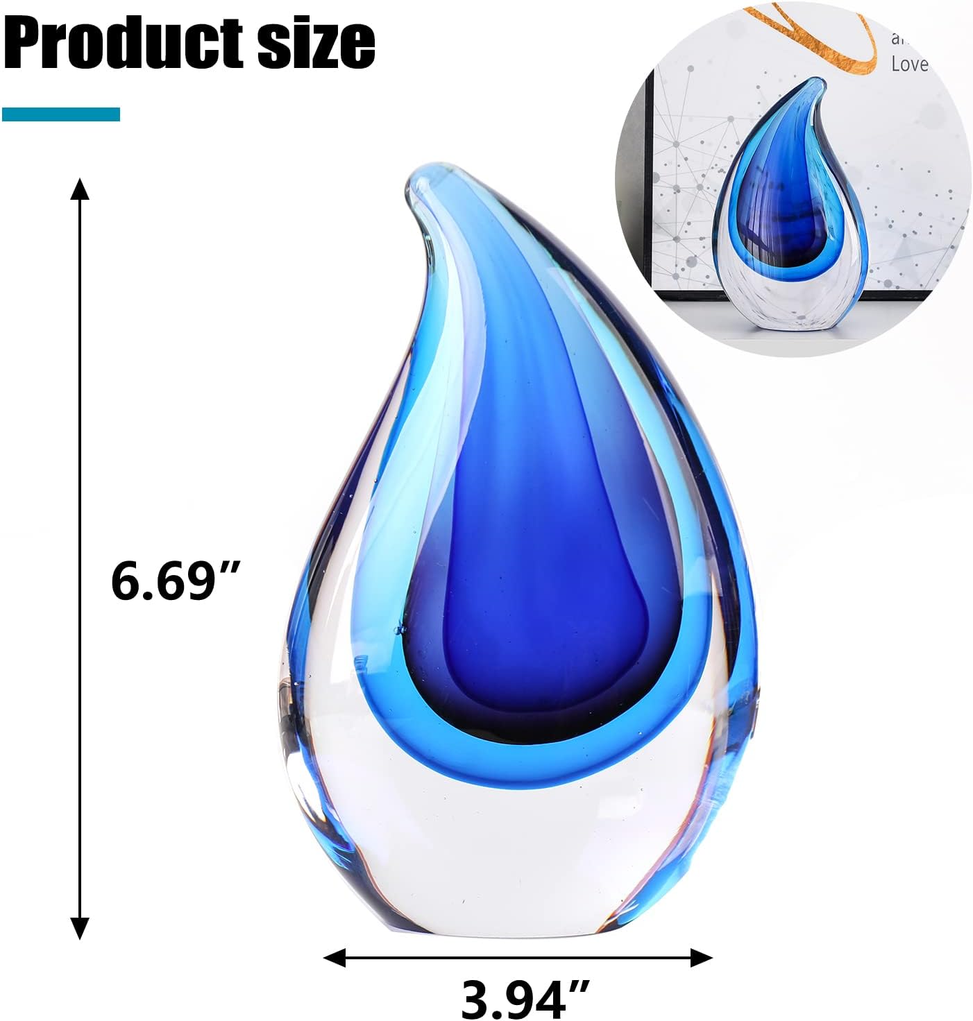Yao Yuan Blue Murano-Style Art Glass Waterdrop Sculpture
