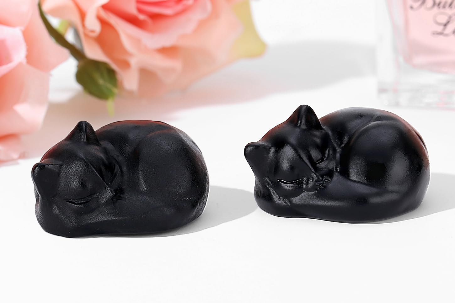 QINJIEJIE Black Obsidian Cat Statue Decor