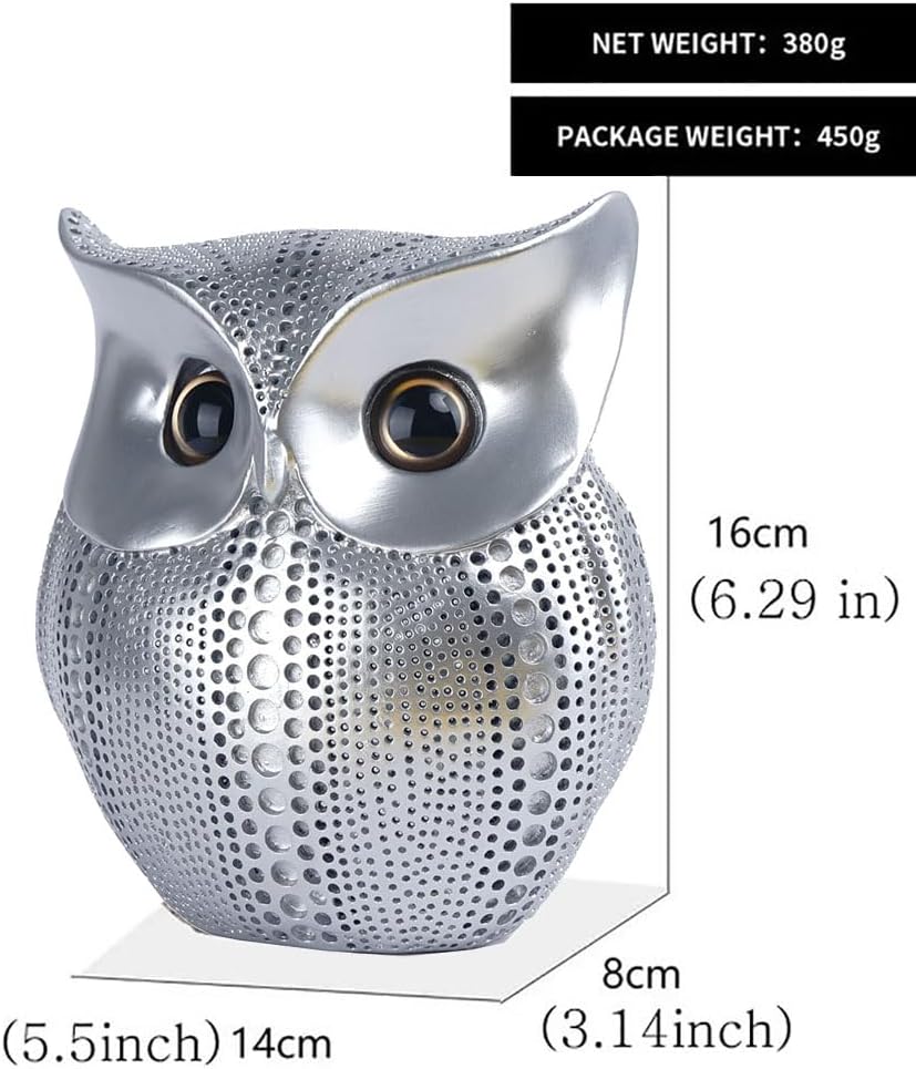 YIKESSHU Owl Statue Home Decor Luxury Silver Resin Sculpture
