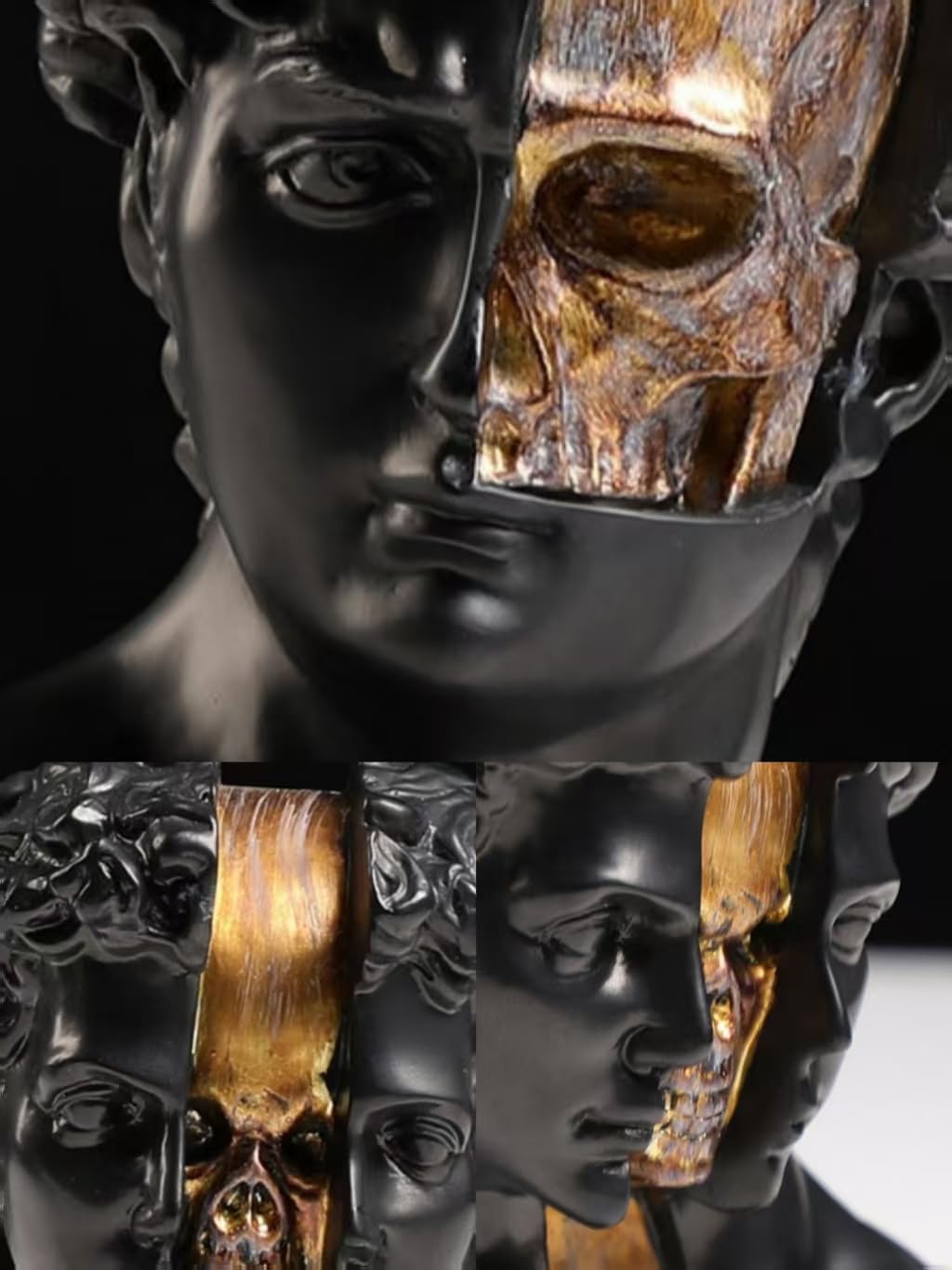 Creative Retro Minimalist David Bust Sculpture with Gold Skull Design