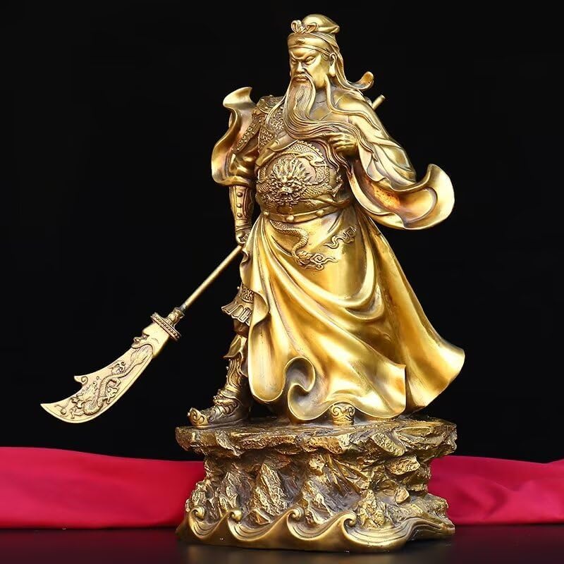 Guan Yu Brass Statue with Dragon Pattern