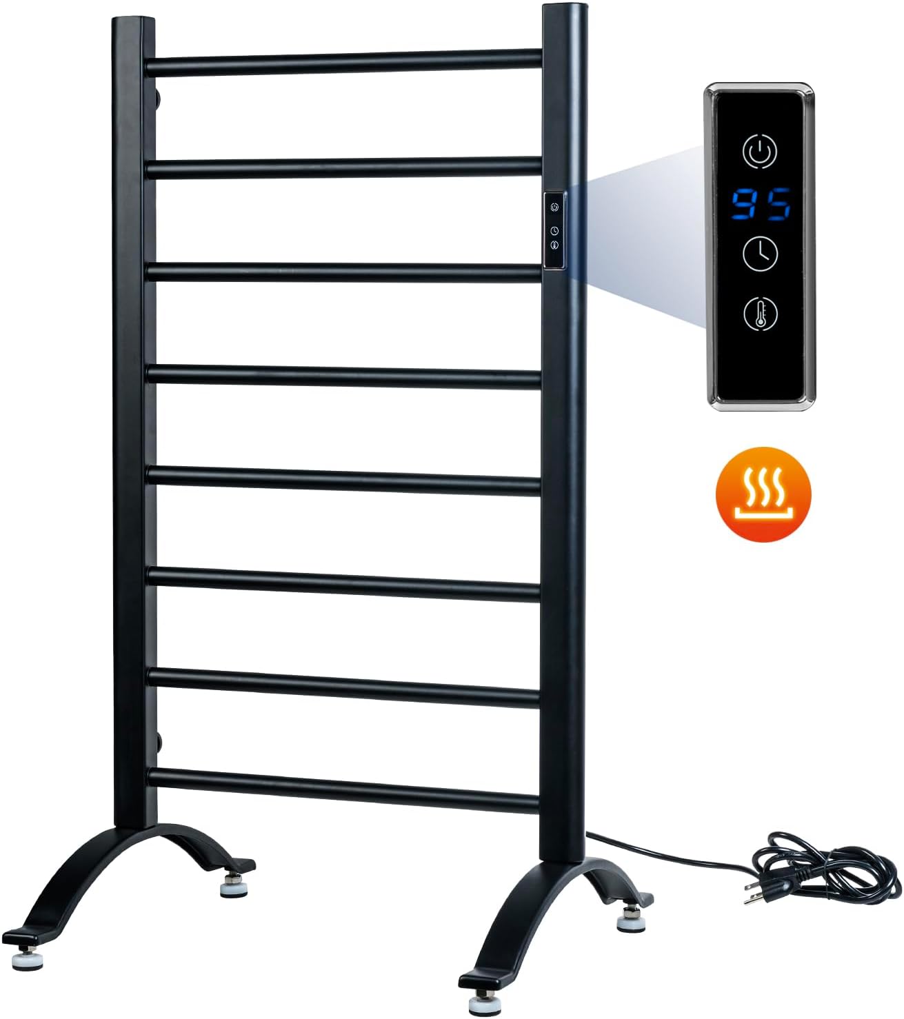 MyGift Hotel Series Matte Black Towel Warmer Rack with LED Control