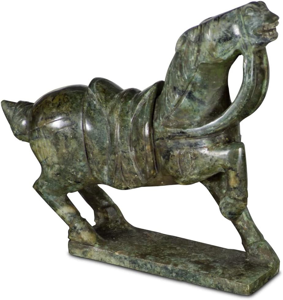 ChinaFurnitureOnline Dark Green Jade Warrior Horse Statue